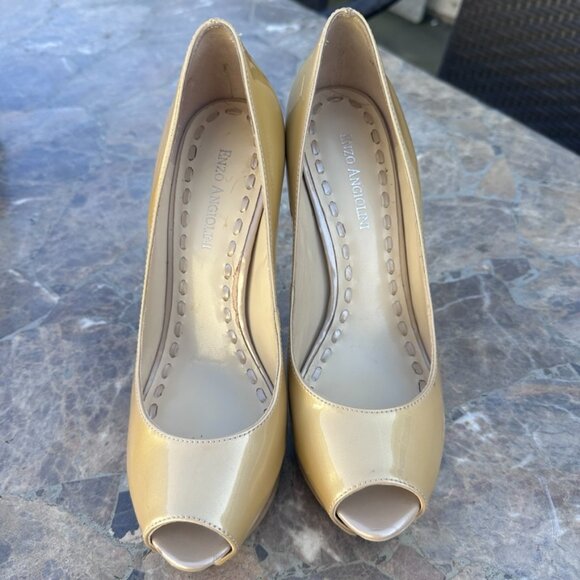 Enzo Angiolini Inner Platform Pump Shoes Peep Toe Tan Patent Leather - 7.5 - Picture 4 of 5